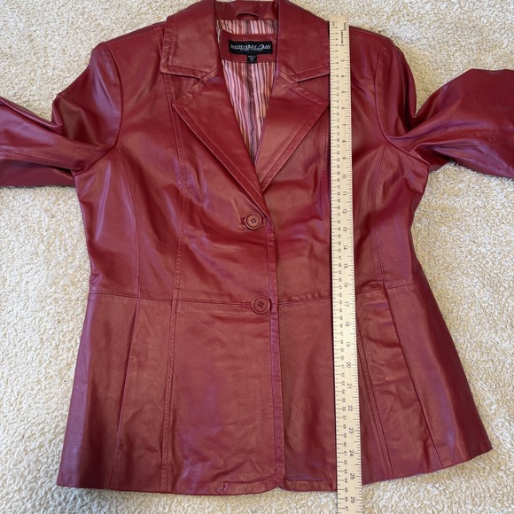 Vintage 90s Monterey Bay Red Genuine Leather Blazer Size 10 - Picture 5 of 9